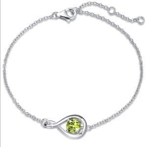 925 Sterling Silver Infinity PERIDOT Charm Link Wrist Bracelet Adjustable